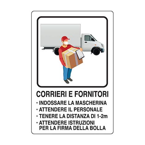 TARGA SEGNALETICA COVID CORRIERI E FORNITORI - ALLUMINIO 20X30- 2 pezzi