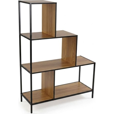 Scaffale Gradini 3 Ripiani Industriale Libreria Metallo Legno 80x30x112.4cm (1/5)