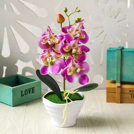 Orchidée Artificielle - Plante Bonsaï Simulation avec Pot - Décoration Bureau Intérieur Maison Café Bureau Mariage - Hauteur 27 cm - 1 Pièce (1/5)