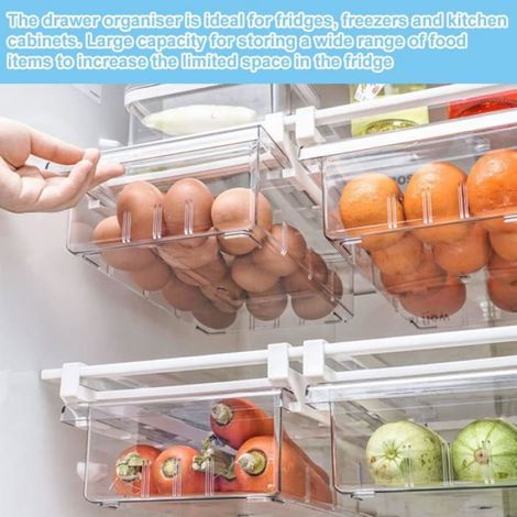 Organisateur de Réfrigérateur Boîte de Rangement Transparent Tiroir de Réfrigérateur Extensible pour Fruit Légume, 32 21 12cm (1/4)