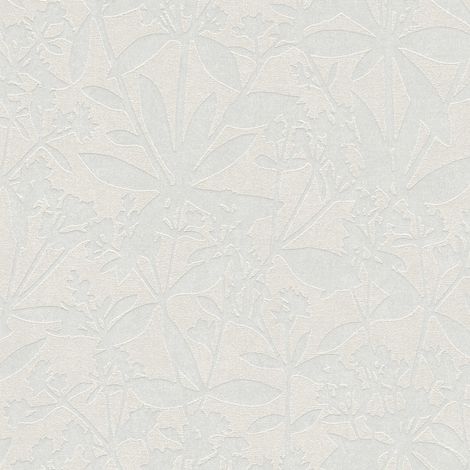 Papier peint floral gris et crème à fleurs Tapisserie à feuillage style botanique Papier peint végétal tendance idéal pour salon (1/4)