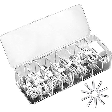 Boîte Rangement Câbles Transparente, Gestion Données USB, Compacte Cosmétiques, Organisateur Bureau