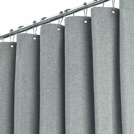 1 rideau de douche Divers accessoire de portail, 180 x 240 cm, tissu polyester texturé lin, 12 œillets métalliques antirouille, ourlet lesté, gris (1/5)