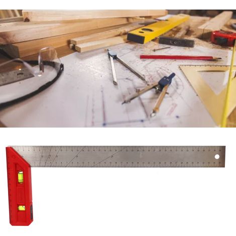 Règle à tracer multifonctionnelle de haute précision en acier inoxydable avec niveau, angles de 90 degrés et 45 degrés, 40 cm. (1/5)