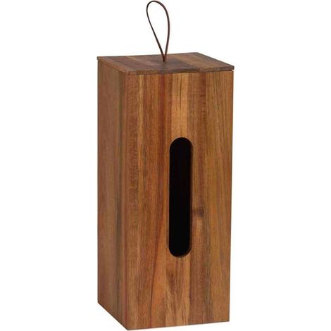Rangement stock rouleaux papier toilette en acacia 14x14x33cm (1/5)
