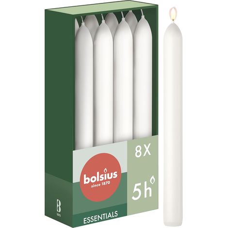 8 bougies coniques blanches - 17 x 2 cm - Longue durée de combustion de 5 heures - Sans parfum - 25% Cire végétalienne naturelle - Sans goutte - Sans huile de palme (1/5)