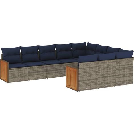 10-teiliges Gartensofa-Set mit Kissen, grau, Polyrattan vidaXL (1/5)