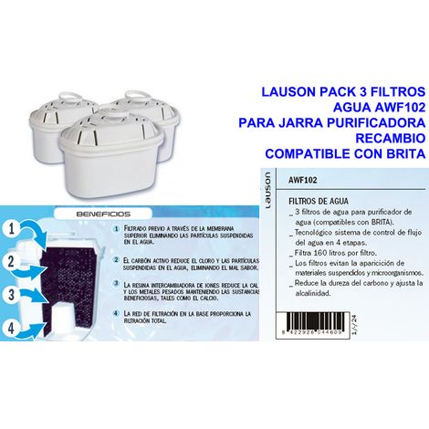 Pack de 3 Filtres à Eau Lauson AWF102 - Remplaçant Compatible Brita