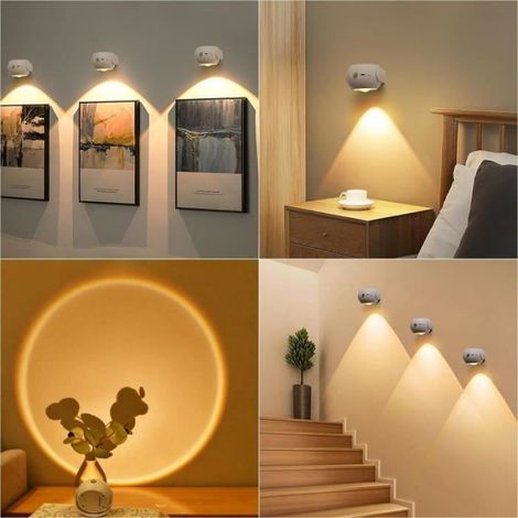 Applique Murale Interieur, Lampe Murale avec Détecteur de Mouvement, Luminosité Réglable, 350° Rotatifs pour Chambre, Couloir, Salon (1/4)