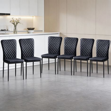 AINPECCA Set of 6 Dining Chairs High Back PU Office Kitchen Chair Living Home-Black (1/5)