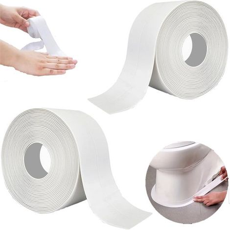 2 pièces - Bande d'étanchéité étanche - Bande d'étanchéité étanche pour toilettes - Bande sanitaire - Bande de calfeutrage - Ruban anti-moisissure - Ruban d'étanchéité - Bande d'étanchéité - Mastic de (1/5)