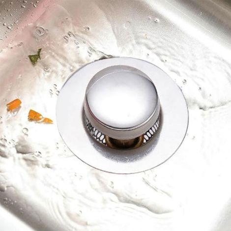Lot de 2 bouchons d'évier avec récupérateur de cheveux, filtre de vidange escamotable en acier inoxydable avec panier fi Étiquette (1/4)