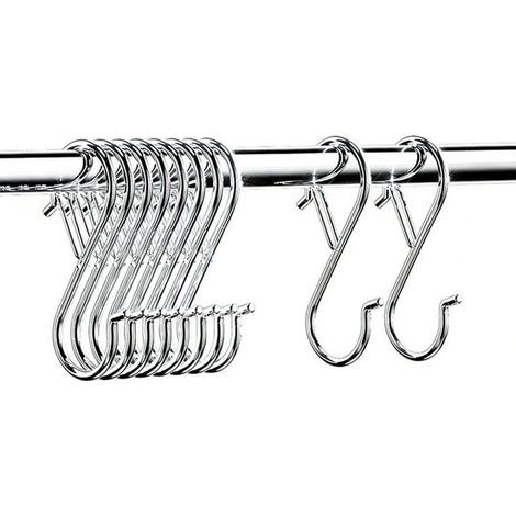 Set da 10 ganci a S in metallo, adatti per bagni, cucine e giardini, colore argento. (1/5)