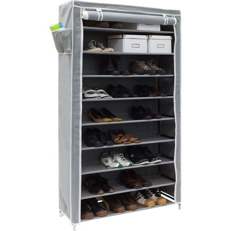 Relaxdays Schuhschrank VALENTIN, HxBxT:161x88x30cm, Stoffbezug, 10 Ablagen, Reißverschluss, für 45 Paar, anthrazit (1/5)
