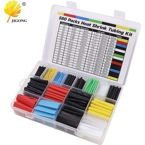 580 pièces de gaine thermorétractable étanche et ignifugée, gaine thermorétractable colorée en boîte, gaine isolante pour fils.