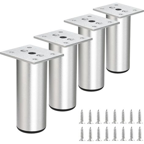 4 Pieds Meubles Aluminium 10cm Argent Réglables Canapés Lits Tables Modernes (1/4)