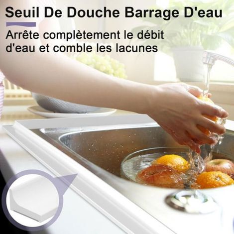 Seuil douche silicone barrage eau 1,5M blanc - 1, Pliable anti débordement douche cuisine étanchéité sol - Blanc Aucuneary (1/4)