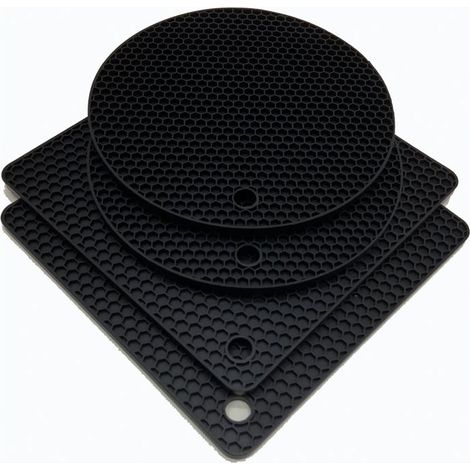 4 pièces trépied en silicone motif nid d'abeille pour four/grill/cuisine, deux pièces rondes deux pièces carrées (1/5)