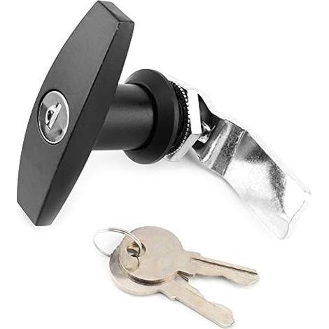 Verrou à poignée en T, verrou de porte de garage avec clés pour boîte à outils, auvent de remorque ou de camping-car (noir) (1/5)