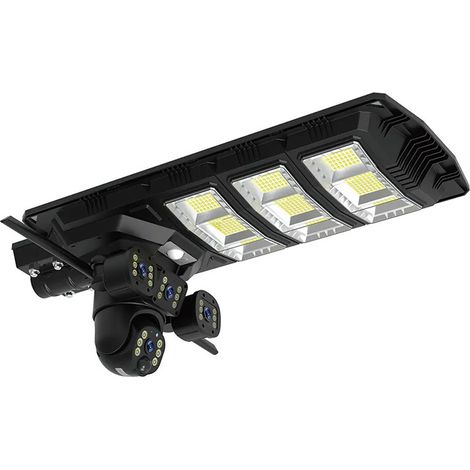 Caméra de Surveillance Solaire A02 3 Écrans Simultanés 8MP - Lampe de Rue Intégrée, WiFi, Vision Nocturne Couleur/IR, Détection de Mouvement PIR, Audio Bidirectionnel, H.265, Étanche IP66, Extérieur