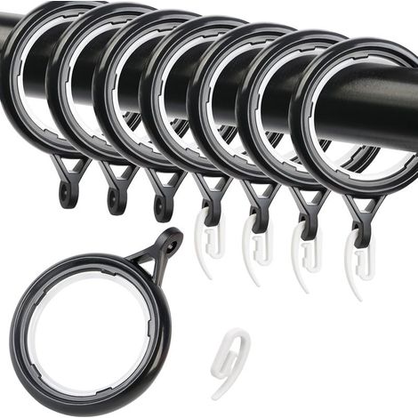 32 Anneaux Plastique pour Rail Rideaux Crochets pour Douche, Fenêtres, 35 mm, Faciles à Installer (Noir) (1/5)