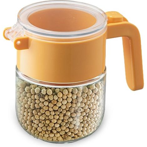 Gewürzglas aus Glas mit Deckel und Löffel – luftdichtes Serviergefäß für Gewürze und Kräuter Ideal für Küche und Esstisch, Orange (1/5)