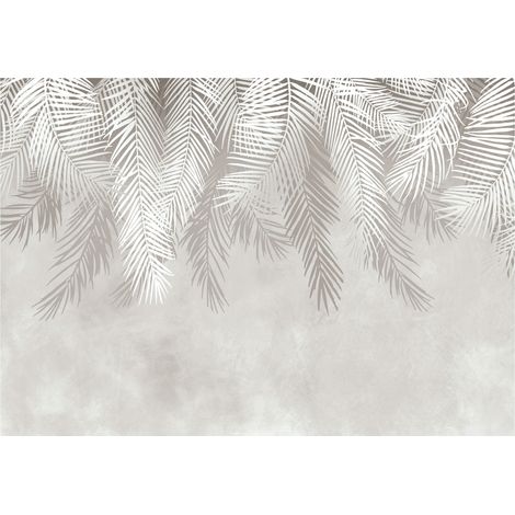 Papier peint panoramique feuilles de palmier et plumes décoratives imprimées – 250 x 175 cm Wallarena