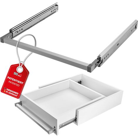 SOTECH VarioSlide Pat. Schubladenauszug Komplettset bis 100 kg Einhandverriegelung Alu eloxiert für Schubladen mit Front bis 900 mm Breite, Caravan, Fahrzeugbau - KV2-100-H53-350 EH 350 mm