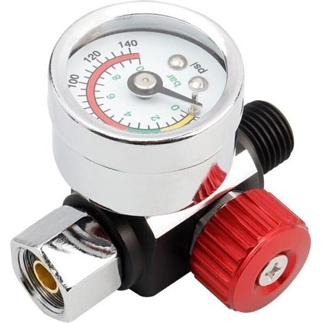 1/4" Régulateur de Pression D'air , Régulateur de Pression Pneumatique , Manomètre de Pistolet de Pulvérisation Outil Pneumatique Accessoire , 0-10BAR 0-140PSI (1/4)