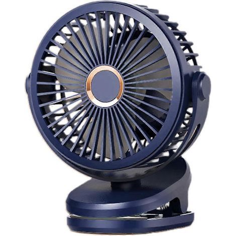 Ventilateur portable à pince de 15 cm (6 pouces) pour poussette, alimenté par USB, avec 4 vitesses, batterie de 5000 mAh et couleur bleue. (1/4)