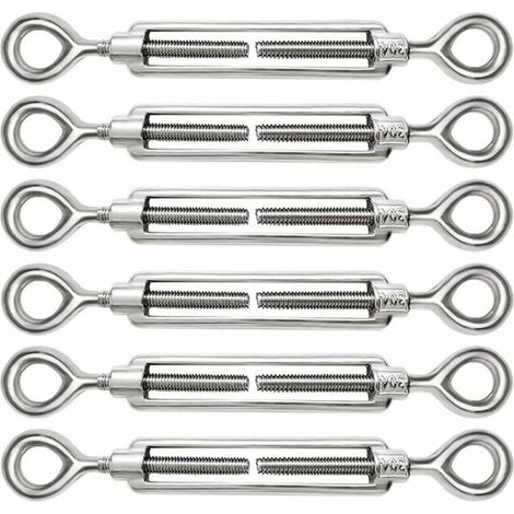 Lot de 6 tendeurs de câble réglables M5 en acier inoxydable 304, œillets et œillets pour tendeur de câble métallique, crochets et accessoires (1/5)