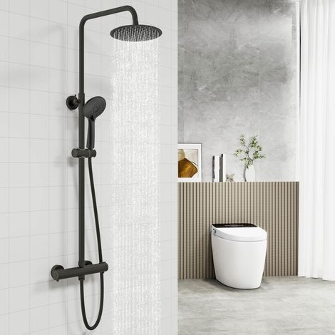 Biubiubath Thermostatic Mixer Shower Set Round Matt Black Twin Head Exposed Valve (1/5)