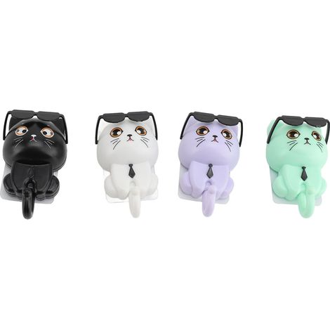 Ganci adesivi in plastica per gatti, 4 pezzi, simpatico porta occhiali da sole a forma di gattino, gancio da parete per cappello e giacca. (1/5)