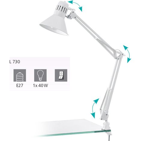 Eglo Klemm-Tischleuchte Firmo weiß glänzend 73 cm E27 Tischleuchte (1/5)