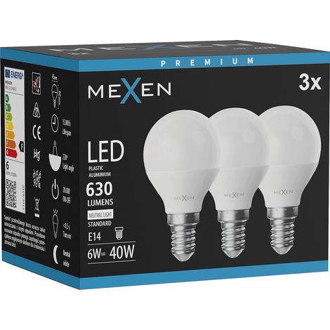 Mexen Nova 3x LED-Birne E14, G45, 6W, Neutral - 4000K, 630 lm - L101-E14-0640-01x03