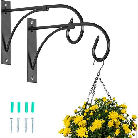 Lot de 2 supports pour paniers suspendus : crochets de jardin en métal pour plantes et mangeoires à oiseaux – noir (1/5)