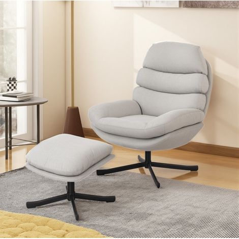 Sillón relax giratorio con puff en chenilla, 78 x 93 x 100 cm, blanco crema DESVIAE (1/5)