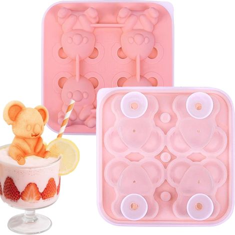 Bac à glaçons, lot de 4 bacs à whisky en forme d'ours, moules ménagers, démoulage facile, moules ronds pour congélateur, bars, aliments pour bébé, cuisine, usage quotidien (1/5)