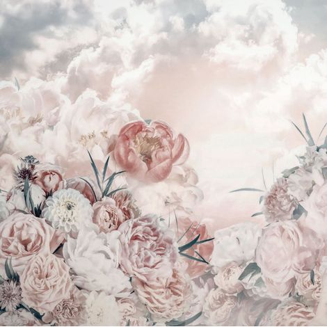 papier peint panoramique des nuages et des fleurs rose - Komar (1/3)
