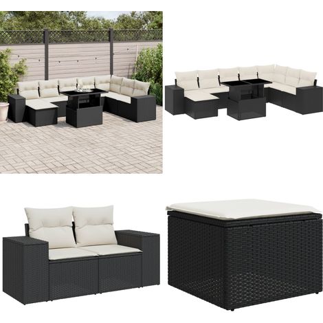 Salon de jardin 9 pcs avec coussins noir résine tressée - Salon De Jardin - Meuble Extérieur - Set Salon - Résine Tressée - Rotin Synthétique - Home & Living (1/5)