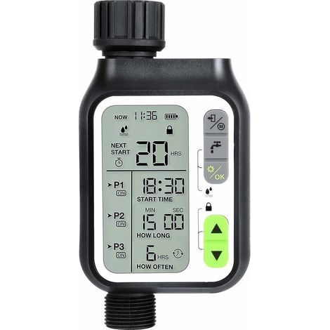 Temporizador de riego, temporizador de riego automático con 3 sistemas de riego independientes/sensor de lluvia automático/bloqueo para niños (1/5)