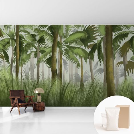 Tapete Dekorative Vliestapete mit Klebe für Wand - Mustertapete - moderne Einrichtung - für Büro Tropischer Wald 416x254 cm (1/5)