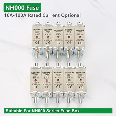 Set di fusibili a coltello NH000 (NT000) - 32A tipo gG - AC 500V 120kA - Cartuccia fusibile industriale per protezione di distribuzione a bassa tensione e fotovoltaico (1/4)