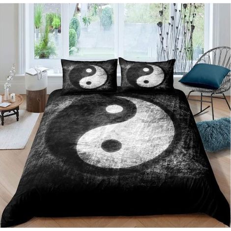 Yin Yang Parure de Lit pour Triple Art psychédélique Housse de Couette Gossip Pattern Housse de Couette 90x190cm Traditionnel - BT9 (1/4)
