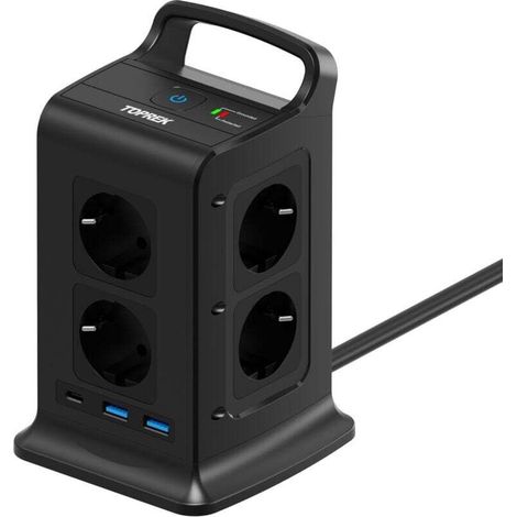 Multiprise parafoudre 8 prises 4000 W/16 A avec câble rallonge 2 m, compatible Power Delivery 3.0 pour usage domestique et bureau (1/3)