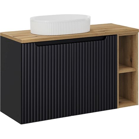 Waschtisch 100.4cm Riva, Schwarz und Holzoptik
