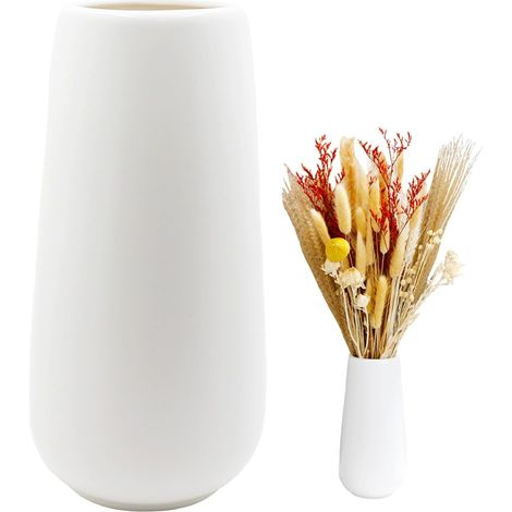 Vase en céramique Blanc 20cm de Haut Surface givrée, Vases à Fleurs Moderne pour décoration de Table intérieur, Vases déco pour Herbe de la Pampa, Vase Boho pour Fleurs fraîches séchées