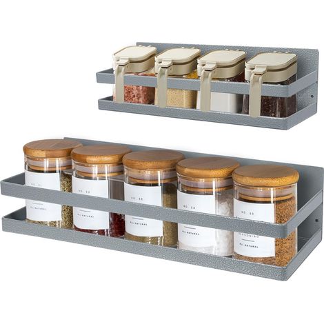 Etagère Cuisine Magnétique, 2 Pièces Étagère à Épices Aimantée, Étagère Magnétique Pour Réfrigérateur, Etagere a Epices Murale pour Réfrigérateur et Surfaces Métalliques, Gray (1/5)