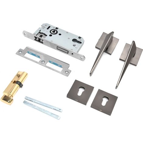 Serrure à double battant en acier gris, serrure de porte en alliage de zinc, serrure antivol mécanique moderne pour porte de chambre ou de salle de bain (1/5)