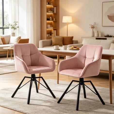 Silla de comedor giratoria de terciopelo con reposabrazos, rosa DESVIAE (1/5)